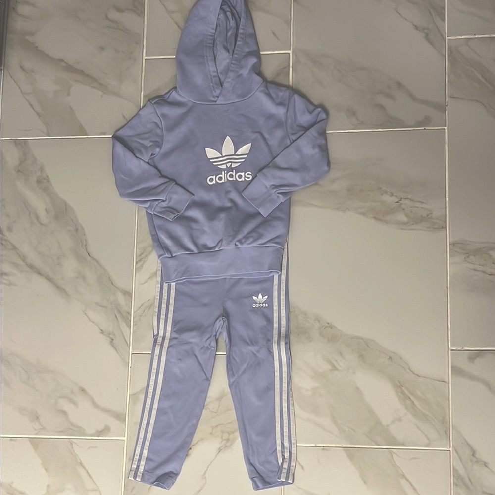 Toddler Girls Adidas Purple Sweat suit with Classic Stripes (3T)